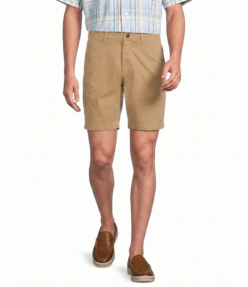 Roundtree & Yorke Straight Fit Flat Front Garment Dyed Sateen 8#double; Inseam Shorts