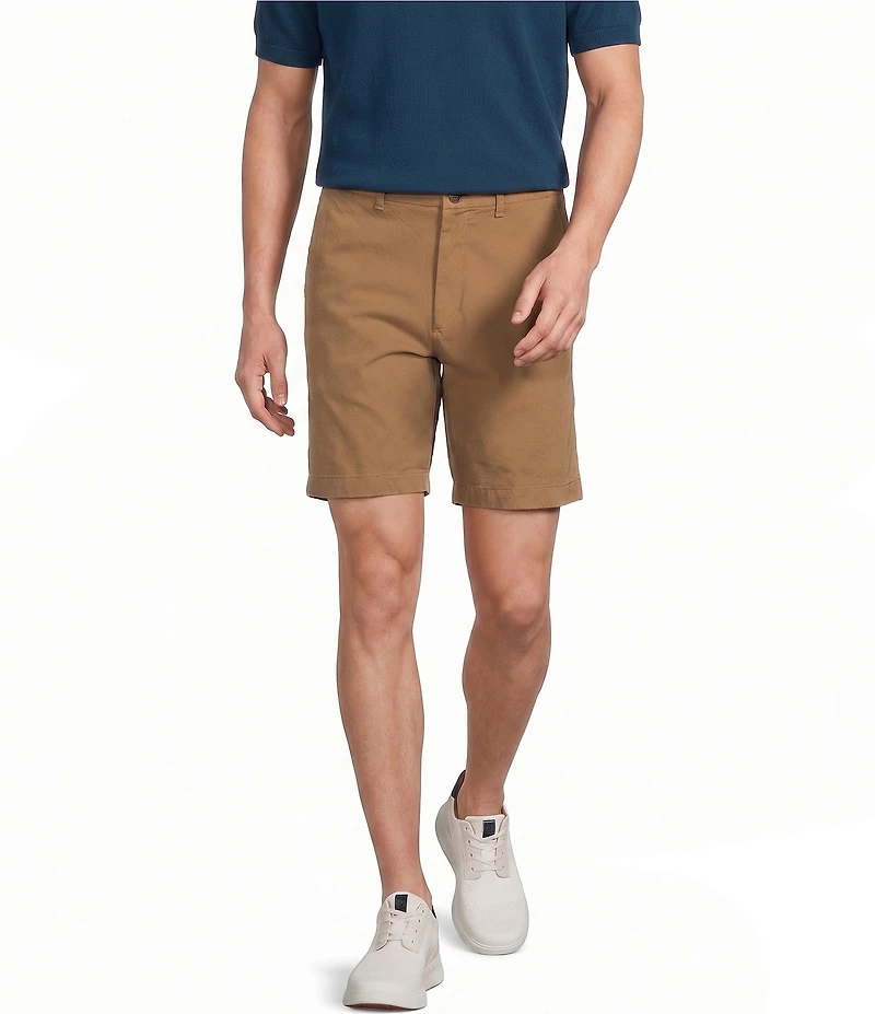 Roundtree & Yorke Straight Fit Flat Front Garment Dyed Sateen 8#double; Inseam Shorts