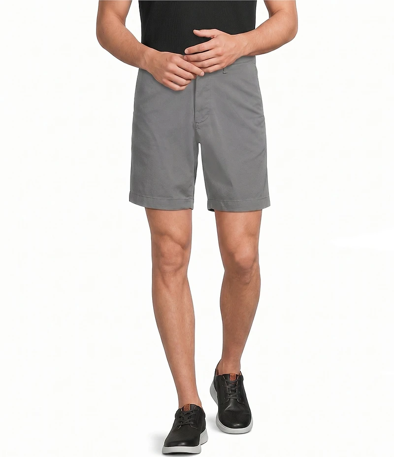 Roundtree & Yorke Straight Fit Flat Front Garment Dyed Sateen 8#double; Inseam Shorts