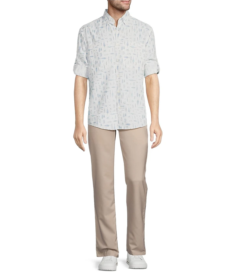 Roundtree & Yorke The Charter Performance Vented Long Sleeve Fishing Motif Print Sport Shirt