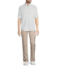 Roundtree & Yorke The Charter Performance Vented Long Sleeve Fishing Motif Print Sport Shirt
