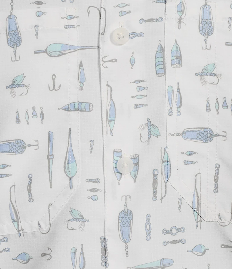 Roundtree & Yorke The Charter Performance Vented Long Sleeve Fishing Motif Print Sport Shirt