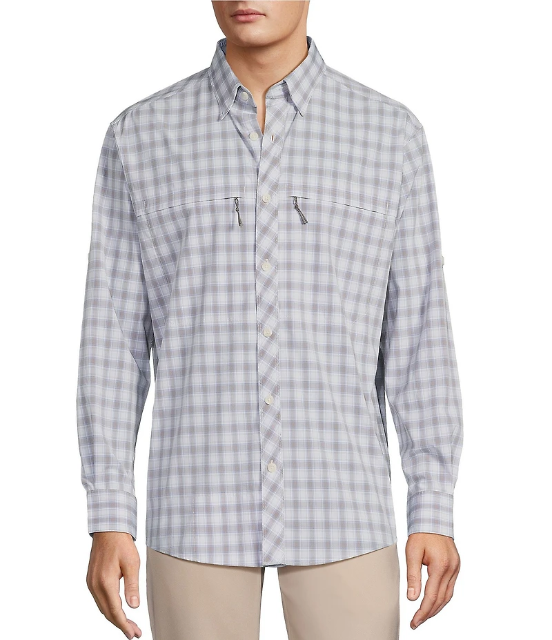 Roundtree & Yorke The Charter Performance Vented Long Sleeve Medium Plaid Fishing Sport Shirt