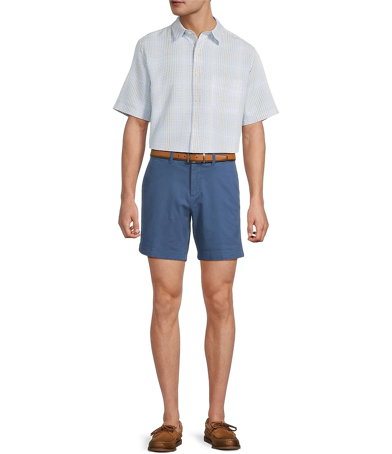 Roundtree & Yorke The Cloud Collection 7#double; Flat Front Washed Chino Shorts