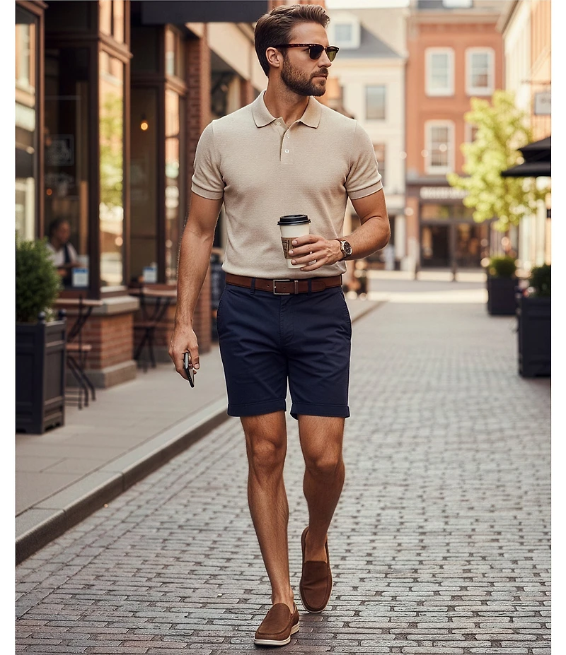 Roundtree & Yorke The Cloud Collection 7#double; Flat Front Washed Chino Shorts