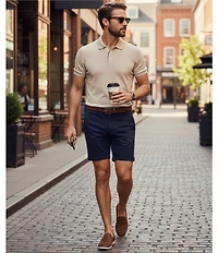 Roundtree & Yorke The Cloud Collection 7#double; Flat Front Washed Chino Shorts