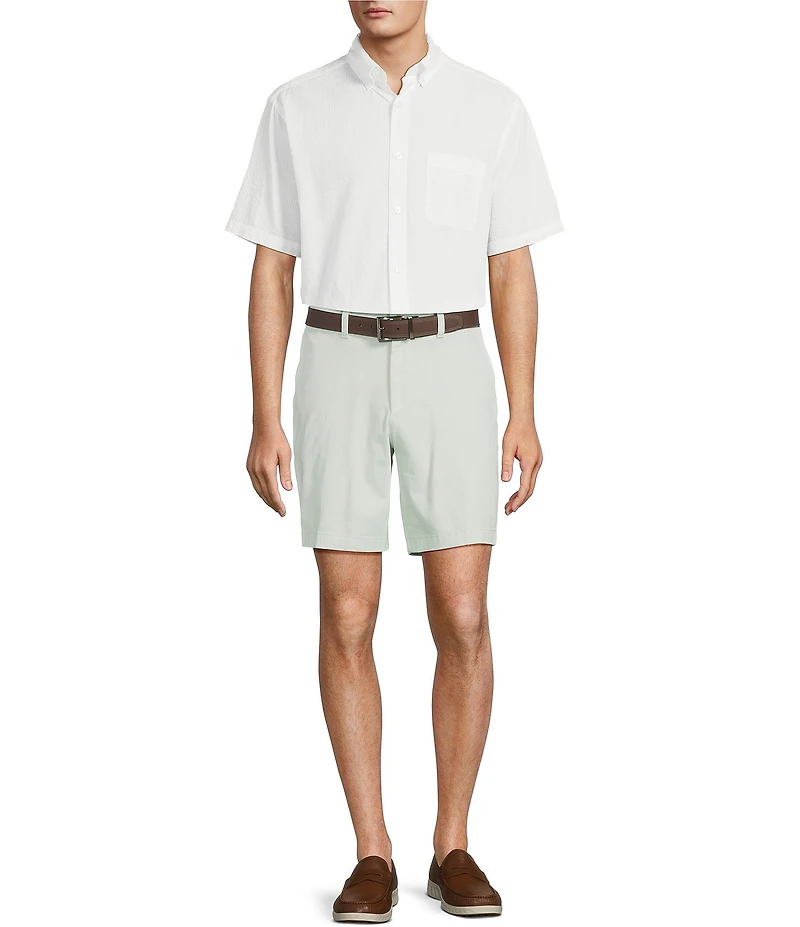 Roundtree & Yorke The Cloud Collection 8#double; Flat-Front Tech Pocket Washed Chino Shorts