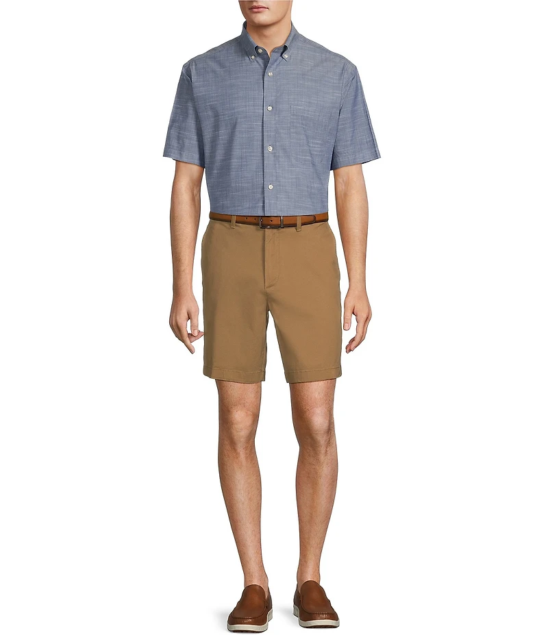 Roundtree & Yorke The Cloud Collection 8#double; Flat-Front Tech Pocket Washed Chino Shorts