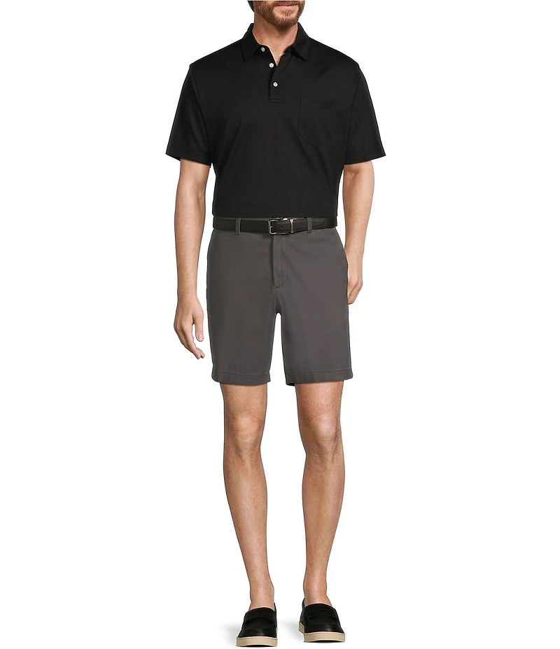Roundtree & Yorke The Cloud Collection 8#double; Flat-Front Tech Pocket Washed Chino Shorts