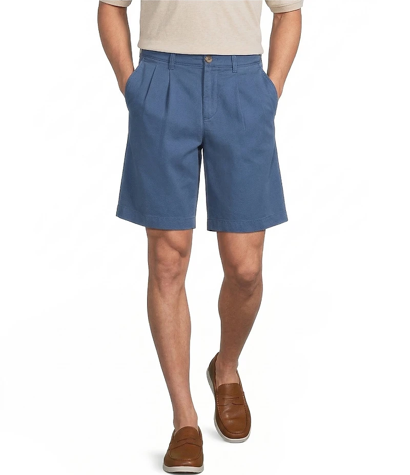 Roundtree & Yorke The Cloud Short Classic Fit 9#double; Pleated Washed Chino Shorts