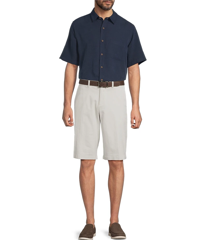 Roundtree & Yorke The Cloud Washed Classic Fit Flat Front 13#double; Chino Shorts