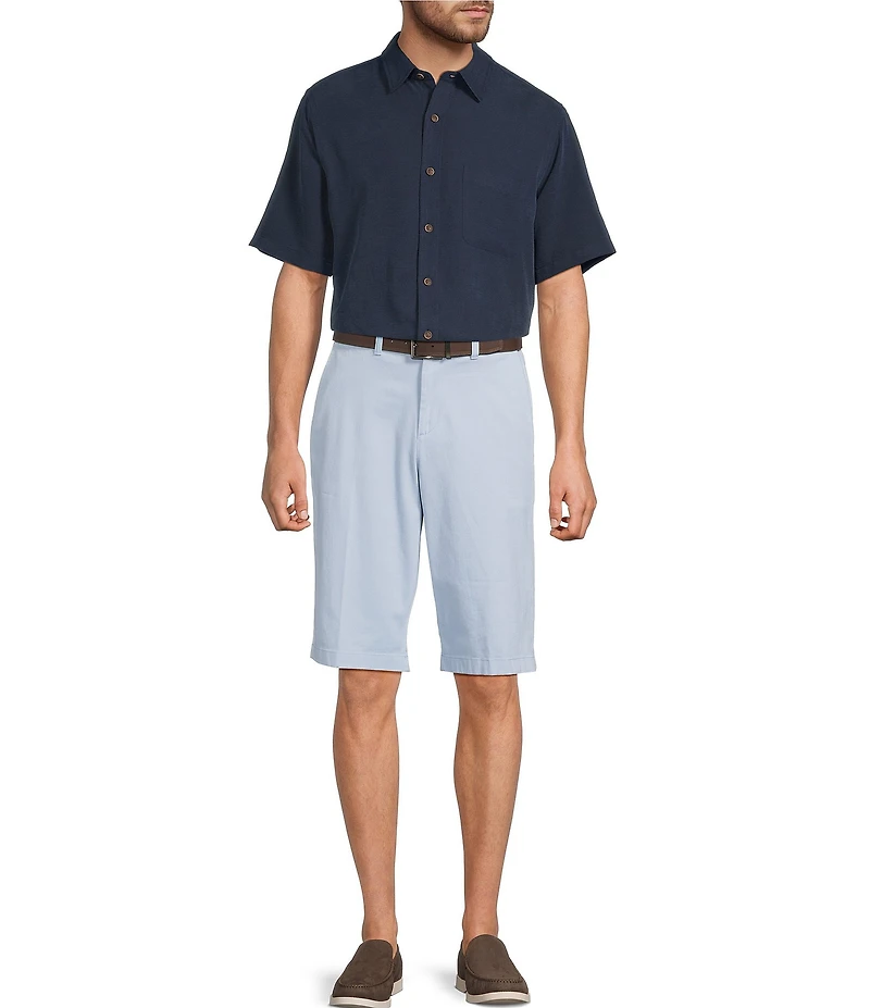 Roundtree & Yorke The Cloud Washed Classic Fit Flat Front 13#double; Chino Shorts