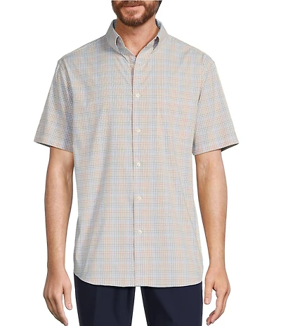 Roundtree & Yorke The Traveler Performance Short Sleeve Multi Plaid Print Sport Shirt