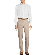 Roundtree & Yorke Travel Smart Flat Front Classic Fit Textured Plaid Dress Pant