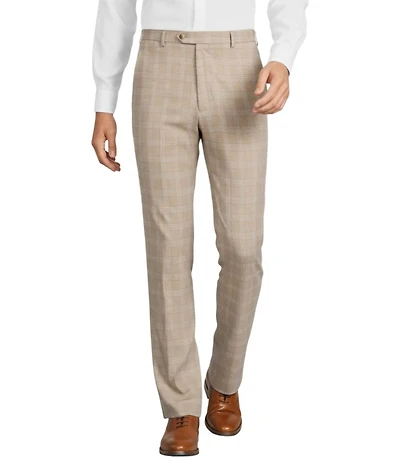 Roundtree & Yorke Travel Smart Flat Front Classic Fit Textured Plaid Dress Pant