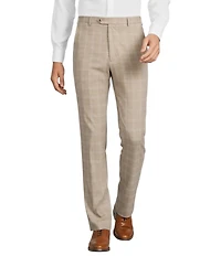 Roundtree & Yorke Travel Smart Flat Front Classic Fit Textured Plaid Dress Pant