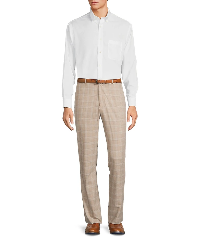 Roundtree & Yorke Travel Smart Flat Front Classic Fit Textured Plaid Dress Pant