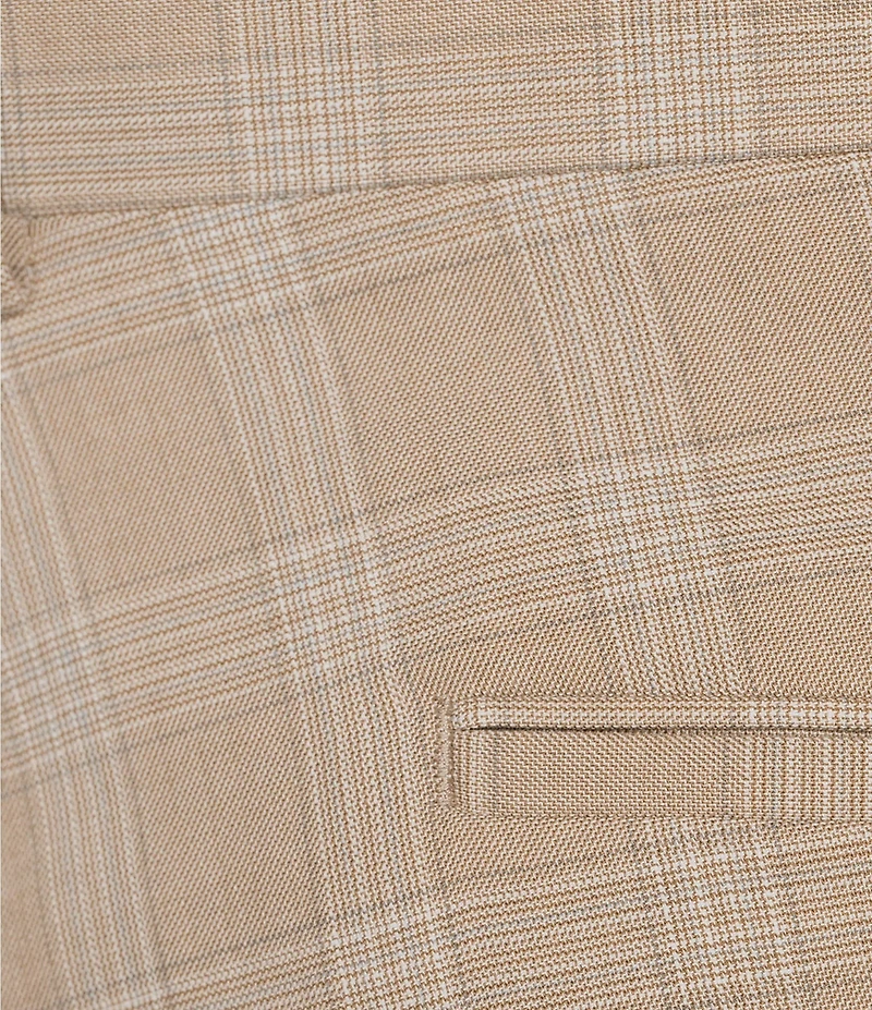 Roundtree & Yorke Travel Smart Flat Front Classic Fit Textured Plaid Dress Pant