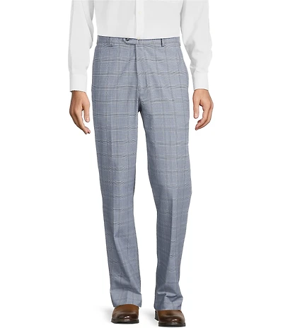 Roundtree & Yorke Travel Smart Flat Front Classic Fit Textured Plaid Dress Pants