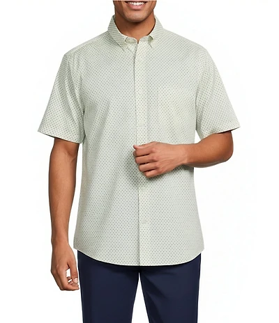 Roundtree & Yorke TravelSmart Easy Care Button Down Collar Short Sleeve Poplin Leaf Print Sport Shirt
