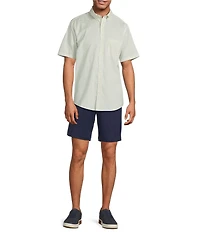 Roundtree & Yorke TravelSmart Easy Care Button Down Collar Short Sleeve Poplin Leaf Print Sport Shirt