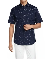 Roundtree & Yorke TravelSmart Easy Care Button Down Collar Short Sleeve Poplin Small Paisley Print Sport Shirt