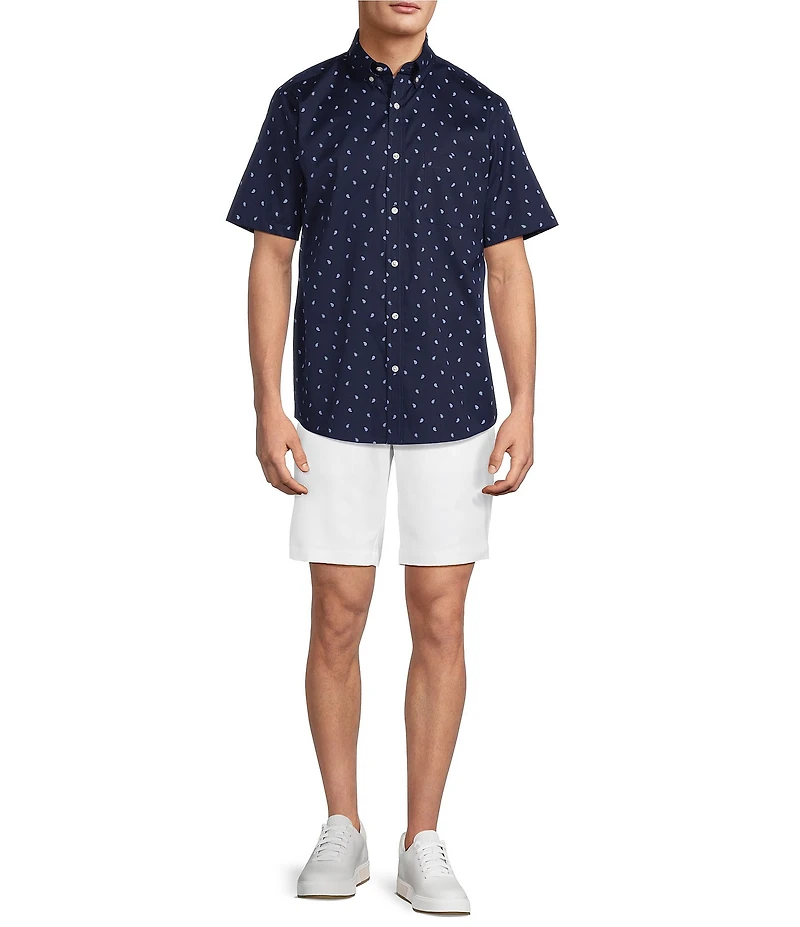 Roundtree & Yorke TravelSmart Easy Care Button Down Collar Short Sleeve Poplin Small Paisley Print Sport Shirt