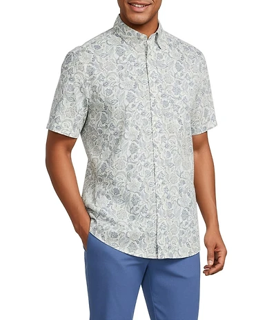 Roundtree & Yorke TravelSmart Easy Care Short Sleeve Twill Paisley Print Sport Shirt