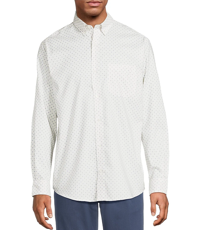 Roundtree & Yorke TravelSmart Easy Care Herringbone Geo Print Sport Shirt