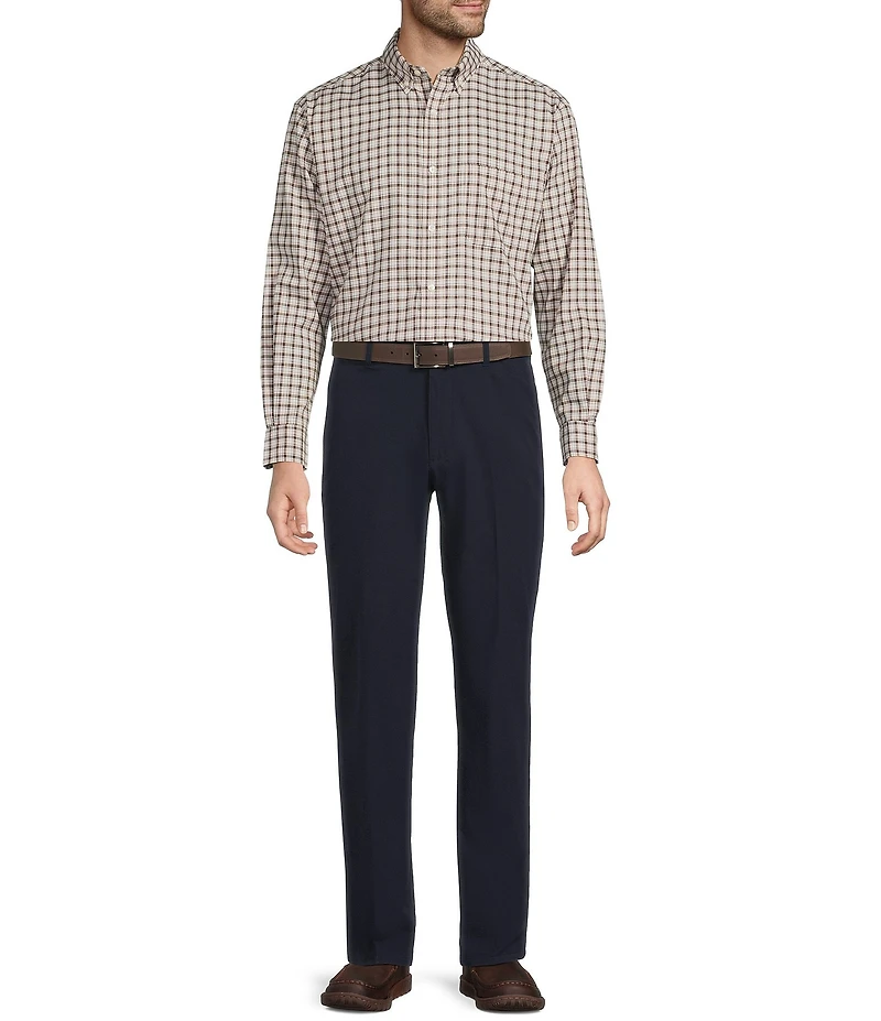 Roundtree & Yorke TravelSmart Easy Care Long Sleeve Herringbone Medium Plaid Sport Shirt