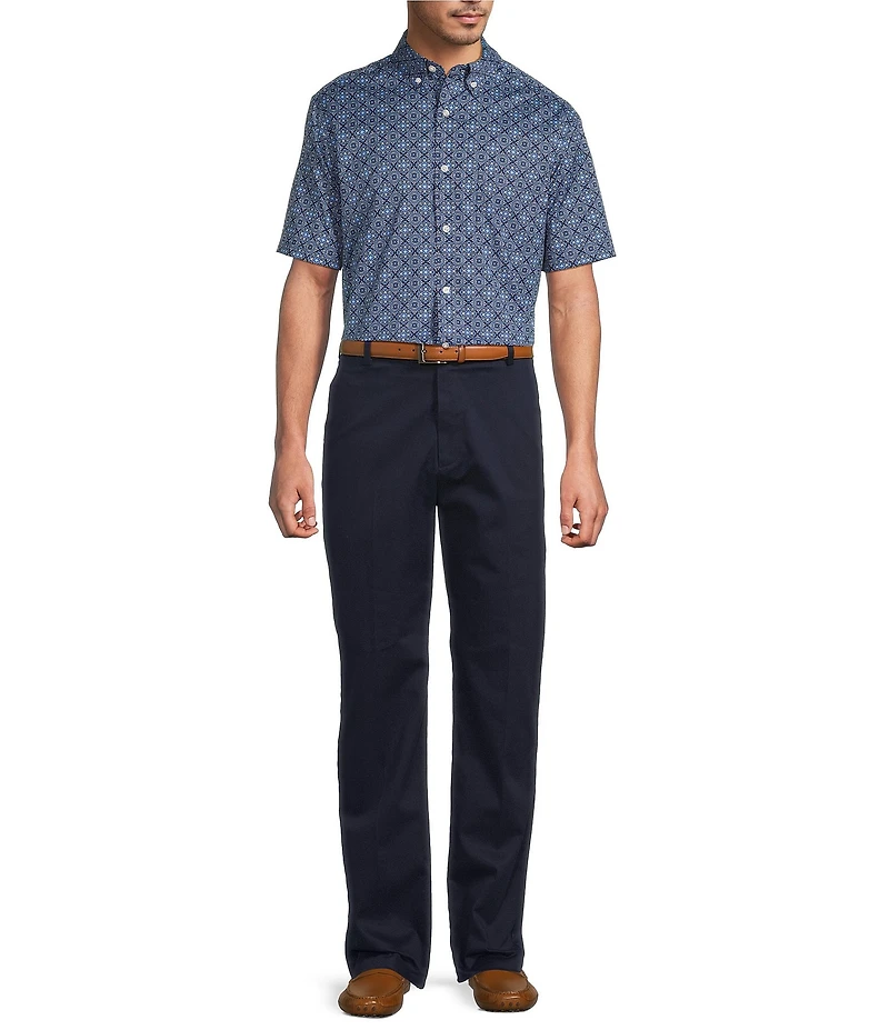 Roundtree & Yorke TravelSmart Easy Care Short Sleeve Diamond Print Poplin Sport Shirt