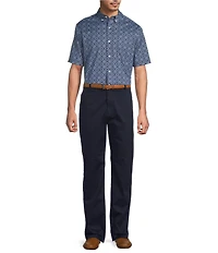 Roundtree & Yorke TravelSmart Easy Care Short Sleeve Diamond Print Poplin Sport Shirt