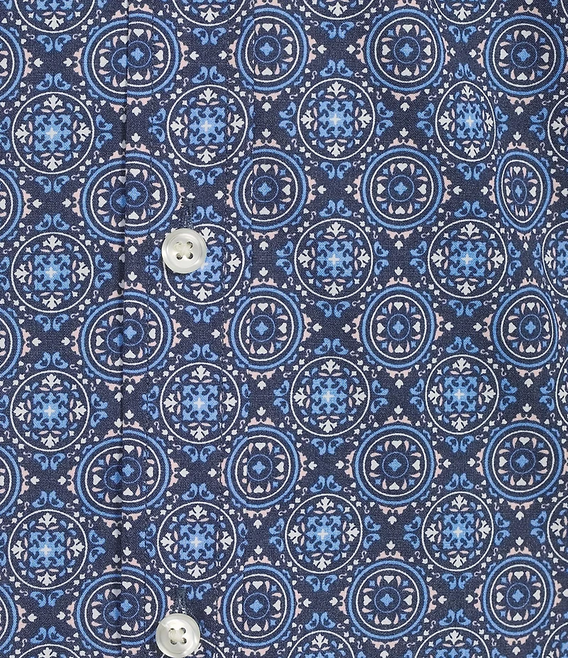 Roundtree & Yorke TravelSmart Easy Care Short Sleeve Diamond Print Poplin Sport Shirt