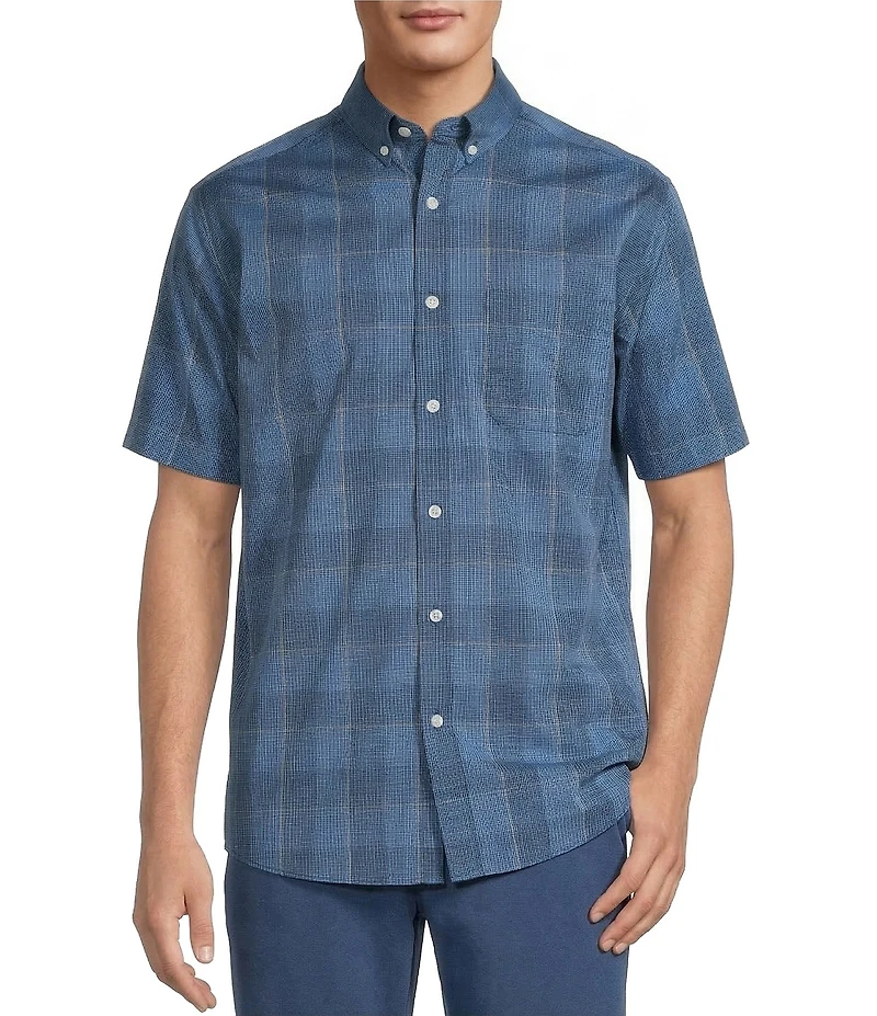 Roundtree & Yorke TravelSmart Easy Care Short Sleeve Large Plaid Poplin Sport Shirt