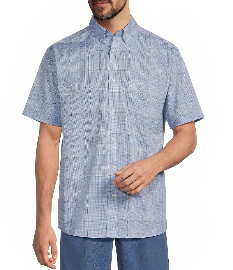 Roundtree & Yorke TravelSmart Easy Care Short Sleeve Large Plaid Poplin Sport Shirt