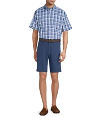 Roundtree & Yorke TravelSmart Easy Care Short Sleeve Medium Plaid Poplin Sport Shirt