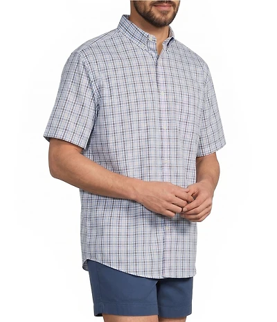 Roundtree & Yorke TravelSmart Easy Care Short Sleeve Plaid Poplin Sport Shirt