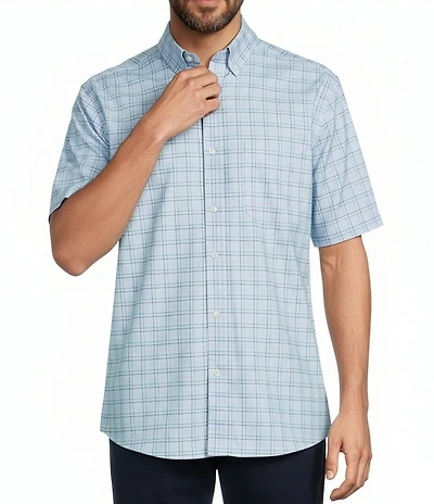 Roundtree & Yorke TravelSmart Easy Care Short Sleeve Twill Medium Plaid Sport Shirt