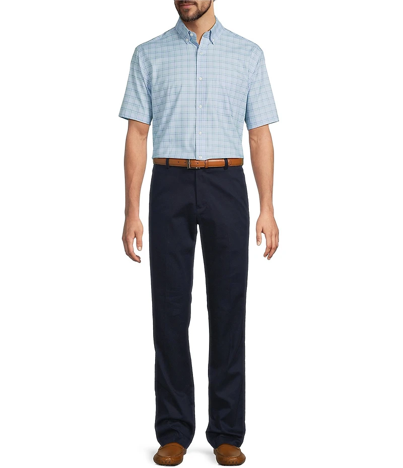 Roundtree & Yorke TravelSmart Easy Care Short Sleeve Twill Medium Plaid Sport Shirt