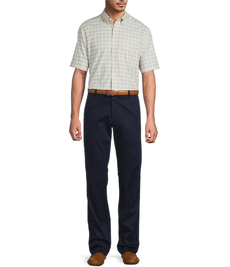 Roundtree & Yorke TravelSmart Easy Care Short Sleeve Twill Medium Plaid Sport Shirt