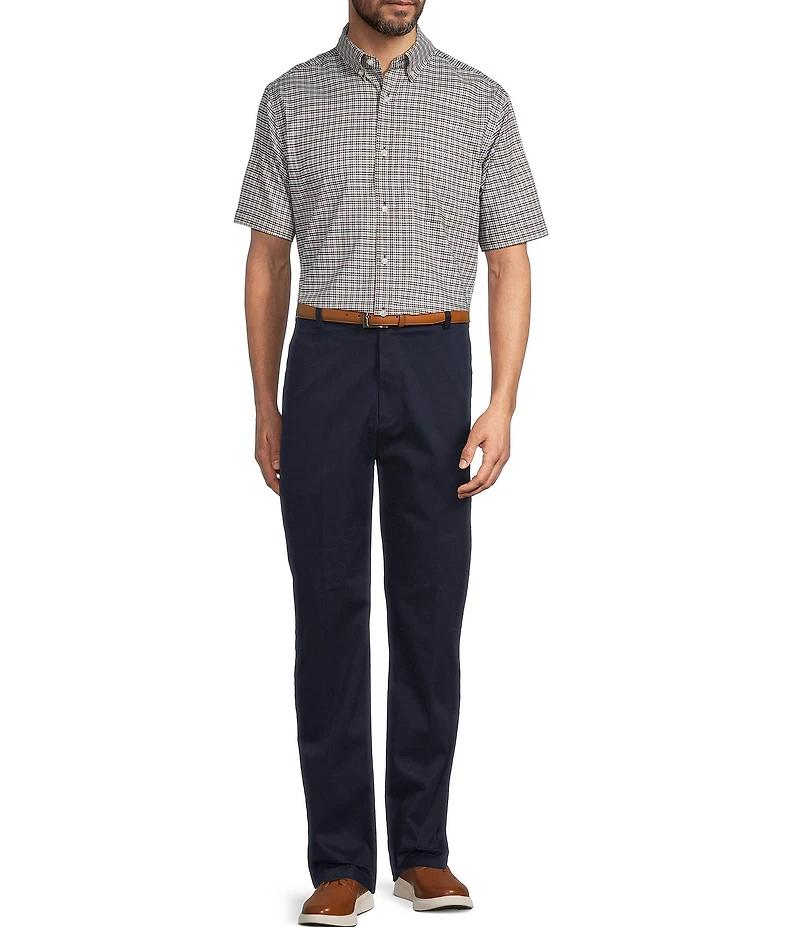 Roundtree & Yorke TravelSmart Easy Care Short Sleeve Twill Small Plaid Sport Shirt