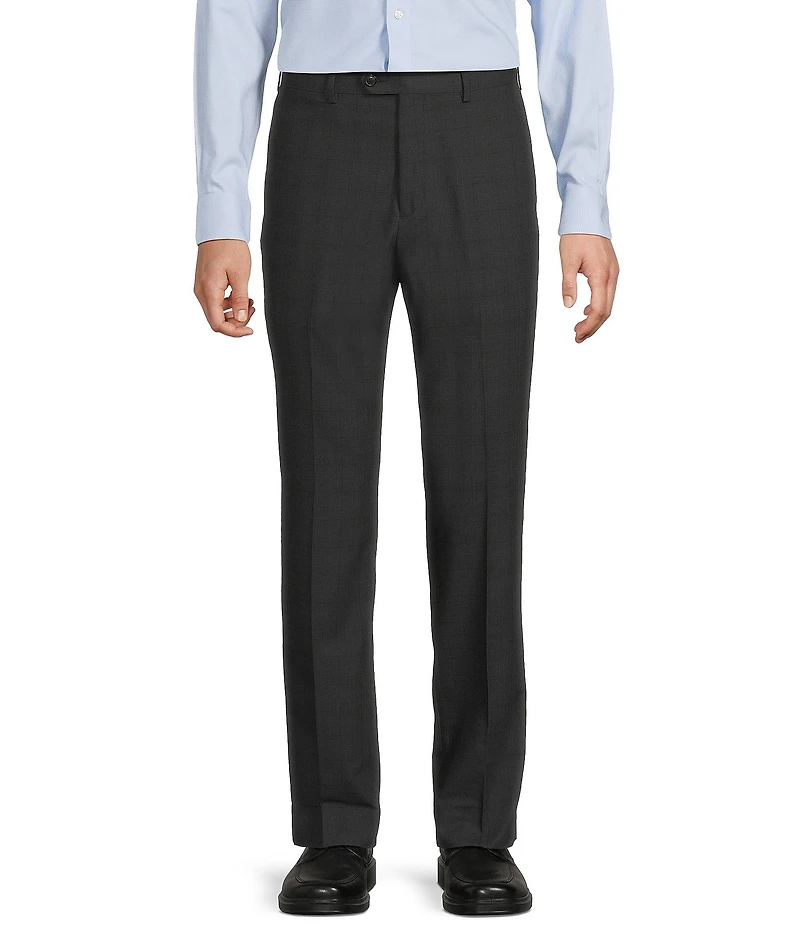 Roundtree & Yorke TravelSmart Luxury Gabardine Ultimate Comfort Classic Fit Non-Iron Flat Front Plaid Dress Pants
