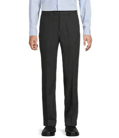 Roundtree & Yorke TravelSmart Luxury Gabardine Ultimate Comfort Classic Fit Non-Iron Flat Front Plaid Dress Pants