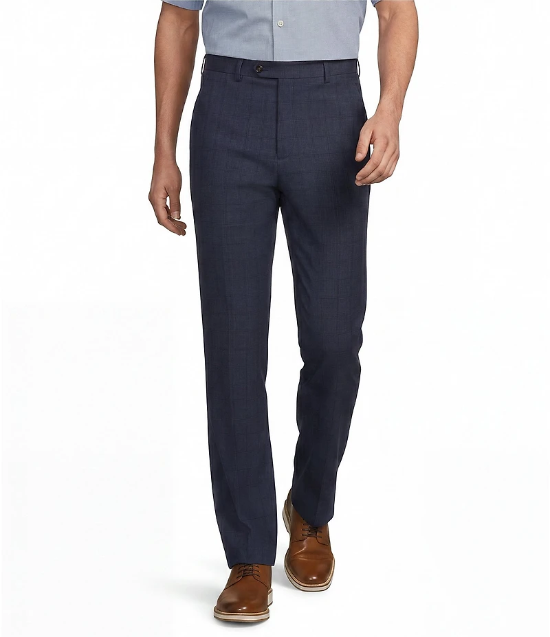 Roundtree & Yorke TravelSmart Luxury Gabardine Ultimate Comfort Classic Fit Non-Iron Flat Front Plaid Dress Pants