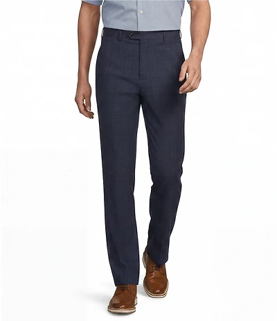 Roundtree & Yorke TravelSmart Luxury Gabardine Ultimate Comfort Classic Fit Non-Iron Flat Front Plaid Dress Pants