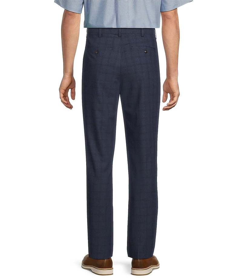 Roundtree & Yorke TravelSmart Luxury Gabardine Ultimate Comfort Classic Fit Non-Iron Flat Front Plaid Dress Pants