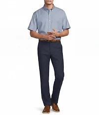 Roundtree & Yorke TravelSmart Luxury Gabardine Ultimate Comfort Classic Fit Non-Iron Flat Front Plaid Dress Pants
