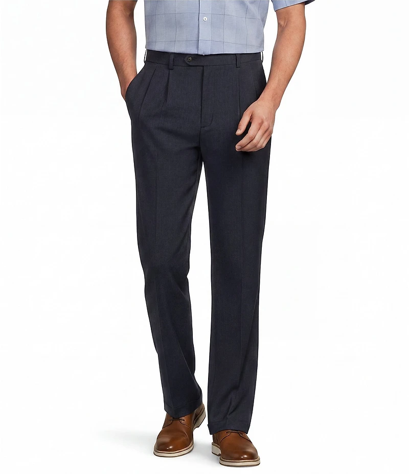 Roundtree & Yorke TravelSmart Luxury Gabardine Ultimate Comfort Classic Fit Non-Iron Pleated Houndstooth Dress Pants
