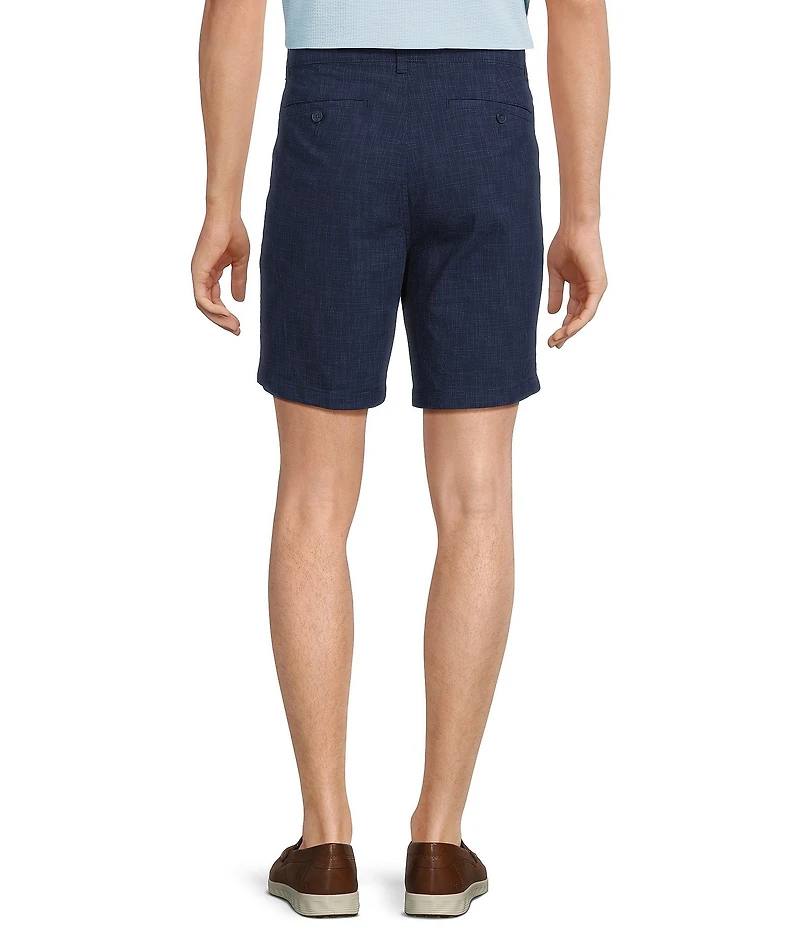 Roundtree & Yorke True Blue 8#double; Inseam Classic Flat Front Crosshatch Texture Pull On Shorts