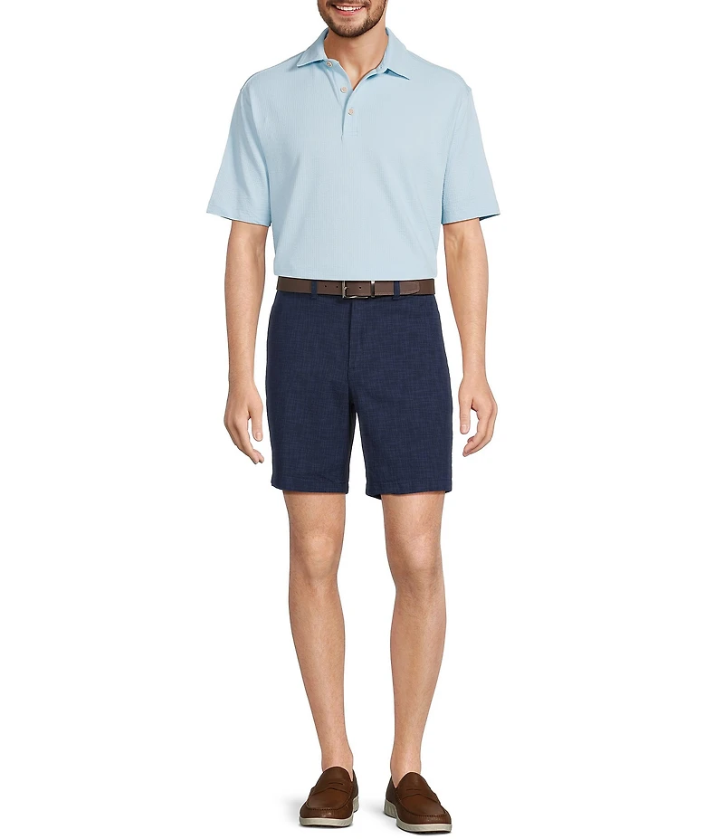 Roundtree & Yorke True Blue 8#double; Inseam Classic Flat Front Crosshatch Texture Pull On Shorts